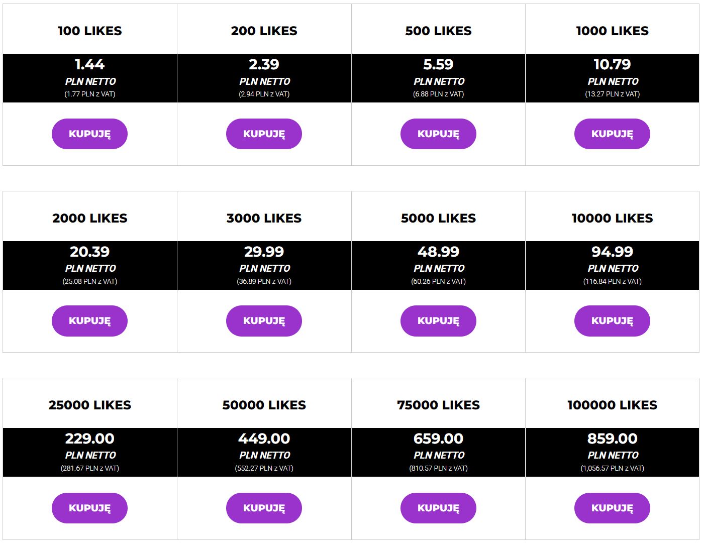 Like Instagram - cennik polubień